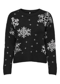 Weihnachtspullover Only "ONLXMAS ROLFA LS ONECK SNOWFLAKES KNT", Damen, Gr. XS, schwarz pattern:silber glitter, Strick, Obermaterial: 56% Polyacryl, 22% Polyester, 21% metallisierte Fasern, 1% Elasthan, gemustert, regular fit, Rundhals, Rippstrickb&uuml;ndchen, Pullover Weihnachtspullover