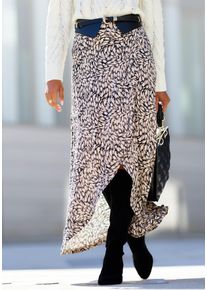 Jerseyrock Buffalo, Damen, Gr. 36, schwarz (schwarz, taupe bedruckt), Jersey, Obermaterial: 100% Viskose, bedruckt, figurumspielend kn&ouml;chellang, R&ouml;cke Jerseyrock, mit Alloverprint, sommerlicher Maxirock in Wickeloptik, Topseller