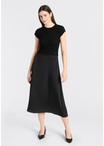 Midikleid BOSS Orange "Ficella Premium Damenmode", Damen, Gr. M, N-Gr, schwarz 001, Strick, Obermaterial: 79% Viskose, 21% Polyester, unifarben, tailliert Midi, Rundhals, gewellter Abschluss, Kleider Midikleid, aus Strick mit Rockteil aus Satin