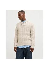 Jack & Jones Strickpullover JACK & JONES "JPRBLUSEAN KNIT CABLE SHAWL NECK", Herren, Gr. L, silber lining detail:melange, Strick, Obermaterial: 57% Polyacryl, 43% Baumwolle, meliert, regular fit normal, Rippb&uuml;ndchen, Pullover Strickpullover