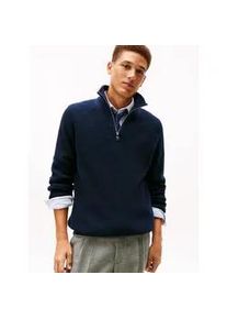 Troyer Tommy Hilfiger "FISHERMAN RIB ZIP MOCK", Herren, Gr. L, schwarz night navy, Strick, Obermaterial: 45% Polyamid, 30% Baumwolle, 25% Wolle, relaxed fit normal, Rippstrickb&uuml;ndchen, Pullover Troyer, relaxed fit, Stehkragen mit Rei&szlig;verschluss