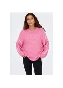 Jacqueline de Yong Rundhalspullover JDY "JDYZOEY LIFE L/S ON STITCH PULL KNT NOOS", Damen, Gr. L, lila sachet detail:with birch stitch, Strick, Obermaterial: 70% Polyester, 21% Nylon, 8% Wolle, 1% Elasthan, unifarben mit Farbeinsatz, oversize h&uuml;ftlang, Rundhals, Strickb&uuml;ndchen, Pullover Rundhalspullover, mit dekorativen Ziern&auml;hten