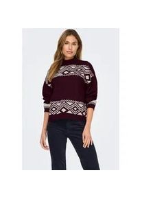 Stehkragenpullover Only "ONLVICTORIA L/S PULLOVER KNT NOOS", Damen, Gr. XS, mauve wine pattern:pumice stone jacquard, Strick, Obermaterial: 79% Polyester, 13% Polyacryl, 5% Wolle, 3% Elasthan, gemustert, regular fit, Rundhals, Rippb&uuml;ndchen, Pullover Stehkragenpullover