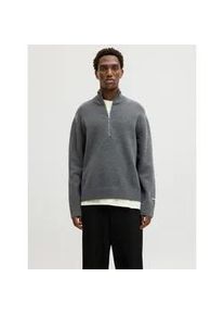 Jack & Jones Troyer JACK & JONES "JORNORREBRO KNIT HALF ZIP SN", Herren, Gr. XS, grau (dunkelgrau melange), Strick, Obermaterial: 55% Baumwolle, 22% Polyester, 21% Polyacryl, 2% Elasthan, meliert, relaxed fit h&uuml;ftlang, hoch geschlossener Ausschnitt, Strickb&uuml;ndchen, Pullover Troyer