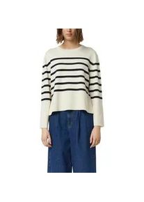 Strickpullover comma, Damen, Gr. 44, wei&szlig;, Strick, Obermaterial: 71% Viskose, 29% Polyester, geringelt, l&auml;ssig geschnitten h&uuml;ftbedeckend, Rundhals, B&uuml;ndchen, Pullover Strickpullover, geringelt, Rundhals