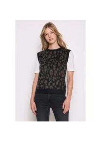 Pullunder STREET ONE STUDIO, Damen, Gr. 44, schwarz, Feinstrick, 50% Nylon, 27% Polyacryl, 18% Baumwolle, 5% Elasthan, normal normal, Rundhals, abgesteppt, Pullover Pullunder, im angesagten Leo-Look