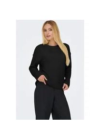 Strickpullover Only "ONLHAZEL LS DETAIL O-NECK BF KNT", Damen, Gr. S, schwarz, Strick, Obermaterial: 93% Polyester, 4% Wolle, 3% Elasthan, unifarben, regular fit, Rundhals, Rippb&uuml;ndchen, Pullover Strickpullover