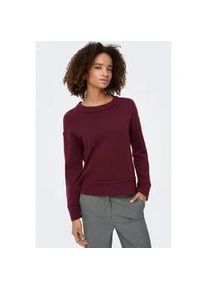 Strickpullover Only "ONLHAZEL LS DETAIL O-NECK BF KNT", Damen, Gr. L, winetasting detail:melange, Strick, Obermaterial: 93% Polyester, 4% Wolle, 3% Elasthan, meliert, regular fit, Rundhals, Rippb&uuml;ndchen, Pullover Strickpullover