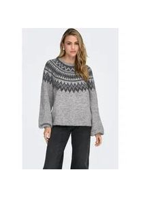 Strickpullover Only "ONLREYKJA LS O-NECK KNT", Damen, Gr. XS, light grau melange pattern:dunkelgrau melange, Strick, Obermaterial: 76% Polyester, 12% Nylon, 10% Wolle, 2% Elasthan, gemustert, meliert, regular fit, Rundhals, Pullover Strickpullover, mit Wolle und Stretchanteil