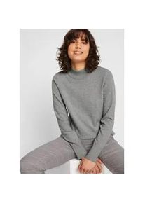 Strickpullover bonprix, Damen, Gr. 36/38 (S), grau, Strick, Obermaterial: 50% Baumwolle, 35% Polyester, 10% Polyamid, 5% Viskose, unifarben, bequem normal, ohne Ausschnitt, Rippb&uuml;ndchen, Pullover Strickpullover, aus Strickmaterial, atmungsaktiv, pflegeleicht, mit Stehkragen