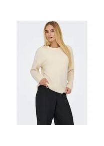 Strickpullover Only "ONLHAZEL LS DETAIL O-NECK BF KNT", Damen, Gr. XL, wei&szlig;cap gray detail:melange, Strick, Obermaterial: 93% Polyester, 4% Wolle, 3% Elasthan, meliert, regular fit, Rundhals, Rippb&uuml;ndchen, Pullover Strickpullover