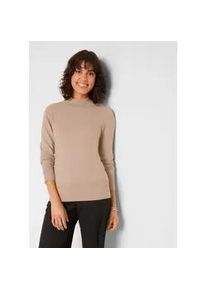Strickpullover bonprix, Damen, Gr. 36/38 (S), beige, Strick, Obermaterial: 60% Baumwolle, 30% Polyester, 10% Polyamid, unifarben, bequem normal, ohne Ausschnitt, Rippb&uuml;ndchen, Pullover Strickpullover, aus Strickmaterial, atmungsaktiv, pflegeleicht, mit Stehkragen