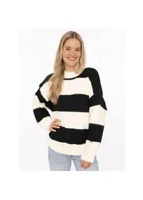 Strickpullover Zwillingsherz "Blockstreifen", Damen, Gr. L/XL, schwarz, Strick, Obermaterial: 77% Polyester, 11% Nylon, 8% Wolle, 4% Elasthan, h&uuml;ftbedeckend, Rundhals, Pullover Strickpullover, Rundhalsausschnitt, mit breiten Streifen und Wollanteil