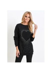 Longpullover bonprix "Long-Pullover aus Baumwoll-Mix", Damen, Gr. 52/54 (XXL), schwarz, Obermaterial: 70% Baumwolle, 30% Polyamid, loose fit, Pullover Longpullover, aus Baumwoll-Mix, mit Fledermaus&auml;rmeln, lockere Passform