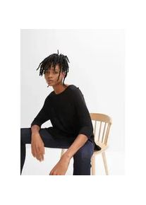 Strickpullover bonprix "Feinstrickpullover mit 3/4 Arm", Damen, Gr. 44/46 (L), schwarz, Obermaterial: 50% Polyacryl, 50% Viskose, oversize, Pullover Strickpullover, aus Polyacryl und Viskose, mit Rundhalsausschnitt, mit 3/4-&Auml;rmeln