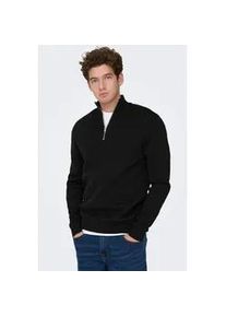 Only & Sons Troyer ONLY & SONS "ONSTING LIFE REG HALF ZIP KNIT NOOS", Herren, Gr. M, schwarz, Strick, Obermaterial: 100% Baumwolle, unifarben, regular fit normal, ohne Ausschnitt, B&uuml;ndchen, Pullover Troyer, Baumwolle, regular fit