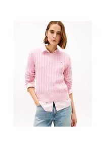 Rundhalspullover Tommy Hilfiger "CO CABLE MID GG C-NK LS SWT", Damen, Gr. XXL (44), pink, Strick, Obermaterial: 100% Baumwolle, unifarben, regular fit normal, Rundhals, Rippb&uuml;ndchen, Pullover Rundhalspullover, mit Zopfmuster