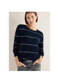 Rundhalspullover Cecil, Damen, Gr. L (42), deep denim blau melange, Strick, Obermaterial: 37% Baumwolle, 34% Polyacryl, 26% Polyester, 3% Elasthan, normal, Rundhals, Rippstrickb&uuml;ndchen, Pullover Rundhalspullover, Pflegeleichter Materialmix
