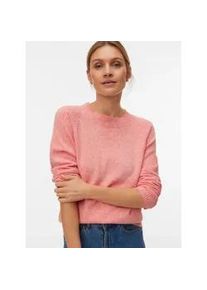 V&eacute;ro Moda Rundhalspullover VERO MODA "VMDOFFY LS O-NECK BLOUSE GA NOOS", Damen, Gr. S, coral paradise detail:with wei&szlig; melange, Strick, Obermaterial: 94% Polyester, 3% Elasthan, 3% Nylon, meliert, regular fit normal, Rundhals, Rippb&uuml;ndchen, Pullover Rundhalspullover, Materialmix, regular fit