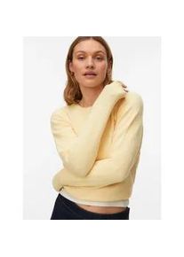V&eacute;ro Moda Rundhalspullover VERO MODA "VMDOFFY LS O-NECK BLOUSE GA NOOS", Damen, Gr. XS, golden haze detail:with wei&szlig; melange, Strick, Obermaterial: 94% Polyester, 3% Elasthan, 3% Nylon, meliert, regular fit normal, Rundhals, Rippb&uuml;ndchen, Pullover Rundhalspullover, Materialmix, regular fit