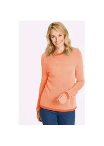 Rundhalspullover Classic Basics "Rundhals-Pullover", Damen, Gr. 54, papaya, ecru, gemustert, 100% Polyacryl, gemustert, mehrfarbig, Pullover Rundhalspullover