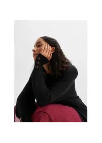 Longpullover bonprix "Longpullover mit Kn&ouml;pfen", Damen, Gr. 56/58 (XXXL), schwarz, Obermaterial: 75% Polyacryl, 22% Polyester, 3% Elasthan, oversize, Pullover Longpullover, aus Polyacryl, Polyester und Elasthan, mit Rundhalsausschnitt