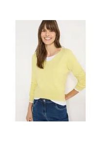Strickpullover Cecil, Damen, Gr. XXL (46), iced gelb melange, Strick, Obermaterial: 60% Baumwolle, 40% Viskose, unifarben, normal h&uuml;ftbedeckend, V-Ausschnitt, Flachstrickb&uuml;ndchen, Pullover Strickpullover, mit V-Ausschnitt