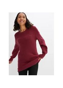 Longpullover bonprix "Longpullover mit Kn&ouml;pfen", Damen, Gr. 44/46 (L), rot (rhododendronrot), Obermaterial: 75% Polyacryl, 22% Polyester, 3% Elasthan, oversize, Pullover Longpullover, aus Polyacryl, Polyester und Elasthan, mit Rundhalsausschnitt