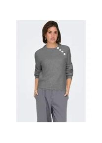 Strickpullover Only "ONLLAUREN LIFE LS O-NECK BUTTON KNT", Damen, Gr. L, medium grau melange, Strick, Obermaterial: 50% Polyacryl, 50% Polyester, meliert, regular fit, Rundhals, Rippstrickb&uuml;ndchen, Pullover Strickpullover