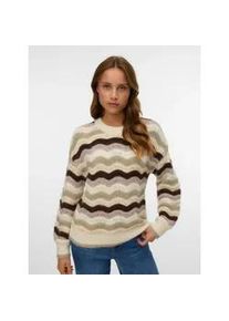 V&eacute;ro Moda Strickpullover VERO MODA "VMDOJA LS O-NECK PULLOVER BOO", Damen, Gr. L, birch stripes:with silber mink, silber linning, chocolate torte, moonrock, Strick, Obermaterial: 68% Polyester, 22% Polyamid, 8% Wolle, 2% Elasthan, gemustert, gestreift, regular fit, Rundhals, Rippstrickb&uuml;ndchen, Pullover Strickpullover