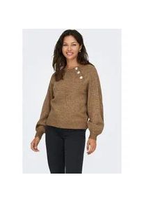 Strickpullover Only "ONLLAUREN LIFE LS O-NECK BUTTON KNT", Damen, Gr. M, cocoa cr&eacute;me detail:melange, Strick, Obermaterial: 50% Polyacryl, 50% Polyester, meliert, regular fit, Rundhals, Rippstrickb&uuml;ndchen, Pullover Strickpullover