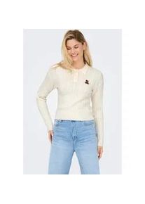 Strickpullover Only "ONLKATIA LS CABLE POLO CC KNT", Damen, Gr. M, baby's breath detail:teddy emb, dtm button, Strick, Obermaterial: 50% Viskose, 27% Nylon, 23% Polyester, gestreift, regular fit normal, Rundhals, Pullover Strickpullover