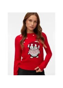 V&eacute;ro Moda Weihnachtspullover VERO MODA "VMCUTE LS O-NECK PULLOVER XMAS BOX", Damen, Gr. M, chinese rot detail:with birch, schwarz (penguin), Strick, Obermaterial: 100% Polyacryl, gemustert, Rundhals, Pullover Weihnachtspullover