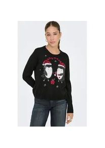 Weihnachtspullover Only "ONLXMAS SHINE LS ONECK KNT", Damen, Gr. S, schwarz detail:penguin, Strick, Obermaterial: 100% Polyacryl, gemustert, regular fit, Rundhals, Pullover Weihnachtspullover