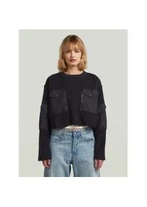 G-Star Raw Longpullover G-STAR "Multi Pocket Mix Loose Cropped Sweater", Damen, Gr. M, dk schwarz, Obermaterial: 100% Baumwolle, Pullover Longpullover