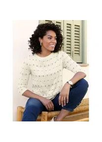 Strickpullover Classic Basics "3/4-Arm-Pullover", Damen, Gr. 42, ecru, marine, gemustert, 100% Polyacryl, gemustert, mehrfarbig, Pullover Strickpullover