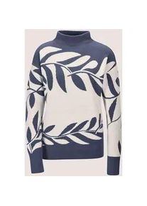 Madeleine Mode Longpullover MADELEINE "Jacquard-Pullover Moderner Winterpullover mit floralem Strickmuster", Damen, Gr. 36/38, blau (rauchblau, wollwei&szlig;), Obermaterial: 50% Baumwolle CO. 50% Polyacryl PAN., Modern, Pullover Longpullover, Jacquard