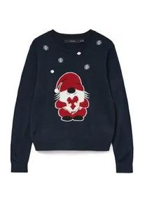 V&eacute;ro Moda Weihnachtspullover VERO MODA "VMCUTE LS O-NECK PULLOVER XMAS BOX", Damen, Gr. L, navy blazer detail:with chinese rot, birch, schwarz ( santa ), Strick, Obermaterial: 100% Polyacryl, gemustert, Rundhals, Pullover Weihnachtspullover
