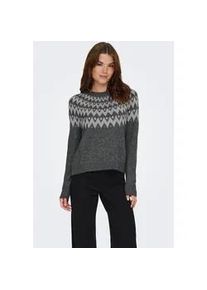 Strickpullover Only "ONLFRY LS JQ GLITTER O-NECK CC KNT", Damen, Gr. XL, dunkelgrau melange pattern:silber glitter, Strick, Obermaterial: 56% Polyacryl, 22% Polyester, 21% metallisierte Fasern, 1% Elasthan, gemustert, regular fit, Rundhals, Pullover Strickpullover