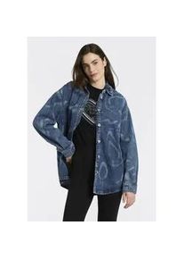 HUGO BOSS Hemdbluse HUGO BLUE "Garesa", Damen, Gr. S (36), bright blau 430, Denim/Jeans, Obermaterial: 100% Baumwolle, gemustert, oversize normal, 1-Knopf-Manschette mit Schlitz, Blusen Hemdbluse, Denim mit Laserprint, Oversized Fit