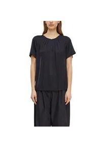 Kurzarmbluse comma, Damen, Gr. 40, navy, Web, Obermaterial: 95% Polyester, 5% Elasthan, unifarben, normal h&uuml;ftbedeckend, Rundhals, abgerundeter Saum, Blusen, Sommerbluse mit gerafftem Rundhals