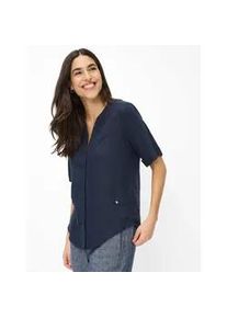 Kurzarmbluse Brax "Style VERI", Damen, Gr. 40, navy, Web, 100% Leinen, V-Ausschnitt, Blusen