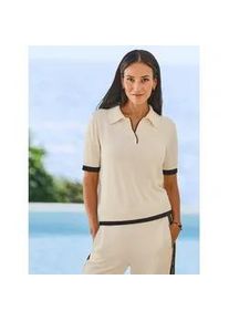 Kurzarmpullover Heine "Pullover", Damen, Gr. 50, champagner, schwarz, 55% Baumwolle, 45% Viskose, unifarben, Pullover