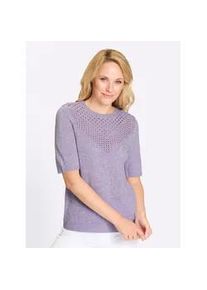 Kurzarmpullover Classic Basics "Kurzarm-Pullover", Damen, Gr. 42, rosenquarz, ecru, meliert, 100% Polyacryl, gemustert, mehrfarbig, meliert, Pullover