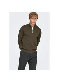 Only & Sons Troyer ONLY & SONS "ONSTING LIFE REG HALF ZIP KNIT NOOS", Herren, Gr. XXL, coffee bean, Strick, Obermaterial: 100% Baumwolle, unifarben, regular fit normal, ohne Ausschnitt, B&uuml;ndchen, Pullover Troyer, Baumwolle, regular fit