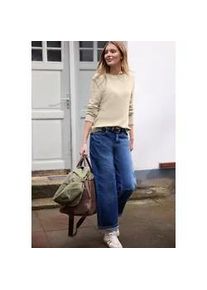 Rundhalspullover STREET ONE STUDIO, Damen, Gr. 36, stone sand, Web, 60% Baumwolle, 40% Nylon, unifarben, normal normal, Rundhals, Rippb&uuml;ndchen, Pullover Rundhalspullover, Rundhalsausschnitt