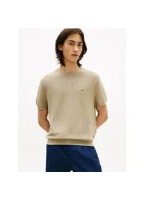 Kurzarmpullover Tommy Hilfiger "COOL TOUCH STRUCTURE", Damen, Gr. M, keystone, Strick, Obermaterial: 100% Baumwolle, Rundhals, Pullover, Relaxed Fit, aus Strick