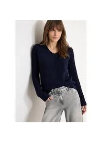 Strickpullover Cecil, Damen, Gr. XL (44), universal blau, Strick, Obermaterial: 75% Baumwolle, 25% Polyester, unifarben, l&auml;ssig geschnitten h&uuml;ftbedeckend, V-Ausschnitt, abgerundeter Saum, Pullover Strickpullover, mit V-Auschnitt