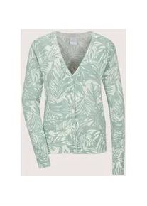 Madeleine Mode Strickjacke MADELEINE "Strickjacke Elegante Feinstrickjacke mit Print, V-Ausschnitt", Damen, Gr. 34, wei&szlig; (hellsalbeigr&uuml;n, wollwei&szlig;), Obermaterial: 71% Viskose CV. 29% Polyamid PA., Modern, Strickjacken Strickjacke, Zarter Alloverprint