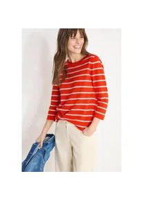 Strickpullover Cecil, Damen, Gr. XXL (46), cherry tomato orange, Strick, Obermaterial: 60% Baumwolle, 40% Viskose, gestreift, l&auml;ssig geschnitten h&uuml;ftbedeckend, Rundhals, B&uuml;ndchen, Pullover Strickpullover, im Streifen-Look, 3/4-Arm